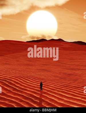 Businessman standing in desert, high angle view (Digital Composite) Banque D'Images