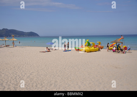 Vue sur la plage, Cala Millor, Sant Llorenç des Cardassar Municipalité, Majorque, Îles Baléares, Espagne Banque D'Images