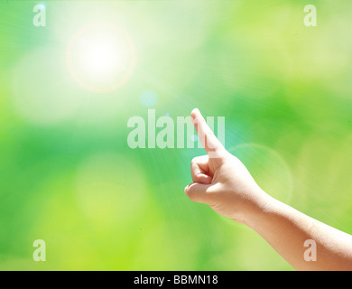 Close-up of a hand pointing finger Banque D'Images