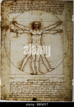Homme de Vitruve par Leonardo da Vinci indiqué dans modèle de demi-teinte Banque D'Images