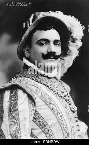 Caruso, Enrico, 25.2.1873 - 2.8.1921, chanteur d'opéra italien (ténor), comme duc de Mantoua dans l'opéra 'Rigoletto' de Giuseppe Verdi, 20ème siècle, Banque D'Images