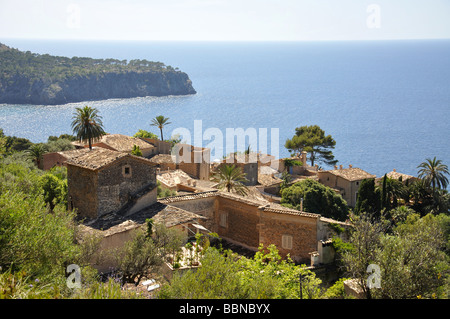 Vue sur village, municipalité, Deia Lluc-Alcari, Majorque, Îles Baléares, Espagne Banque D'Images