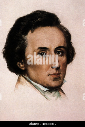 Chopin, Frédéric, 1.3.1810 - 17.10.1849, le compositeur polonais, portrait, lithographie couleur, après peinture, 1858, par Ary Scheffer (1795 - 1858), auteur de l'artiste n'a pas à être effacée Banque D'Images