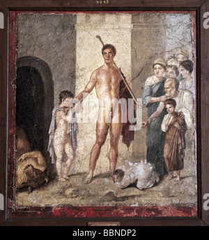 Theseus, roi légendaire d'Athènes, fils d'Aethra, fané par Aegeus ou Poseidon, battant Minotaur, image romaine, Musée archéologique, Naples, Banque D'Images