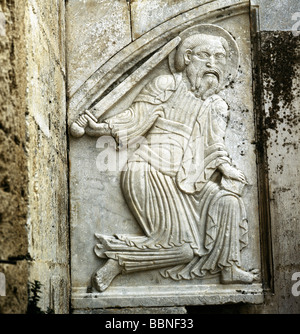 Paul (Saül de Tarsus), vers 1 - 64 AD, saint, 'Apôtre des Païens', pleine longueur, secours à l'ouest de la cathédrale Saint Pierre de Maguelone près de Montpellier, XIIe siècle, Banque D'Images