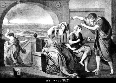 Gaius Plinius Secundus, Pline (père), vers 23 - 25.8.79, agent de Romain et érudite, pleine longueur, attirant l'attention de son neveu Pline le Jeune à l'éclosion du Vésuve, Misène, 24.8.79, gravure sur cuivre par Thomas Burke, 1794, copyright de l'artiste n'a pas à être effacée Banque D'Images