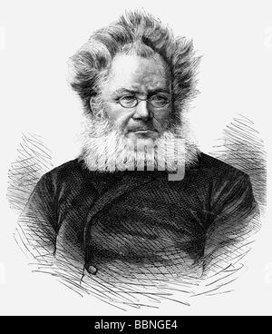 Ibsen, Henrik Johan, 20.3.1828 - 23.5.1906, auteur/écrivain norvégien (poète et dramatiste), portrait, gravure sur bois, 1893, , Banque D'Images