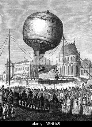 Transport / transport, aviation, ballons, montgolfière des frères Joseph Michel et Jacques Etienne Montgolfier, vol d'un ballon sans pilote, Château de Versailles, 19.9.1783, Banque D'Images