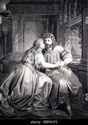 Wagner, Richard, 22.5.1813 - 13.2.1883, compositeur allemand, oeuvres, opéra 'Lohengrin', Elsa et Lohengrin dans la chambre de la mariée, gravure en bois, XIXe siècle, après peinture par Theodor Pixis, Banque D'Images