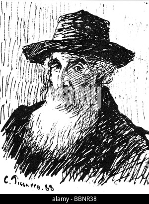 Pissarro, Camille, 10.7.1830 - 12.11.1903, peintre et graphiste français, portrait, autoportrait de l'année 1888, dessin au charbon de bois, , Banque D'Images