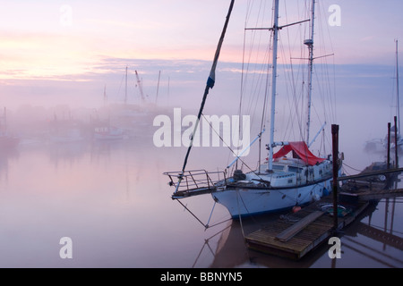 Port de Southwold entre Southwold & Walberswick sur la côte du Suffolk sur un matin brumeux à l'aube. Banque D'Images