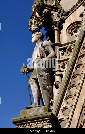 Simon de Montfort statue sur la Tour de l'horloge, Leicester, Leicestershire, Angleterre, RU Banque D'Images