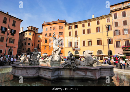 Fontana di Nettuno, Piazza Navona, Rome, Latium, Italie Banque D'Images