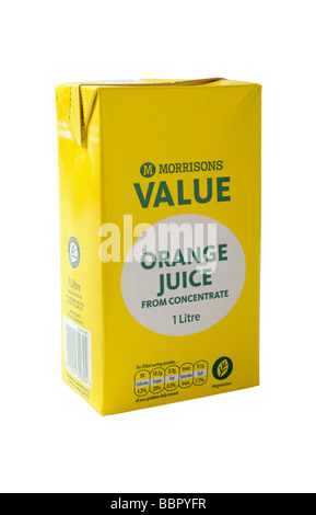 Un carton de Morrisons jus d'orange fait de concentré Banque D'Images