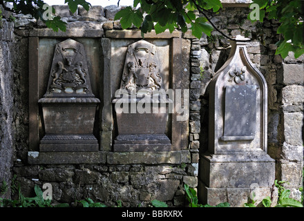 Clan MacLeod monuments. L'église en ruine de Saint Mary, Kilmuir, Dunvegan, Isle of Skye, Hébrides intérieures, Ecosse, Royaume-Uni, Europe. Banque D'Images