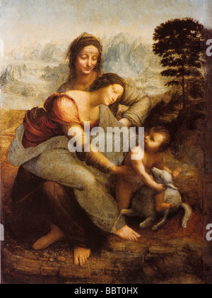 La Vierge et l'Enfant avec sainte Anne de Léonard de Vinci Banque D'Images