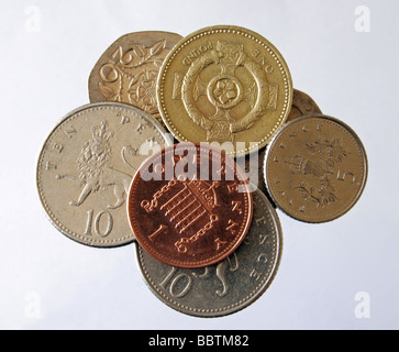 Close up of British argent et pièces de monnaie en cuivre Banque D'Images
