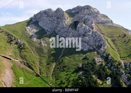 Avec 48 pour cent de la plus forte pente cog railway dans le monde ferroviaire, sur le Mont Pilatus près de Lucerne, Suisse, Europe Banque D'Images