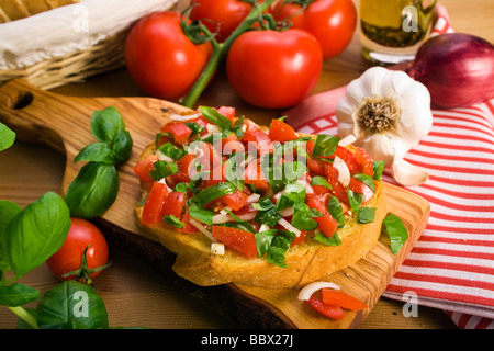 Recette de Pain bruschetta italienne Banque D'Images