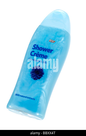 Bouteille en plastique bleu bleuet et de ''Shower ' Soie Creme' Banque D'Images