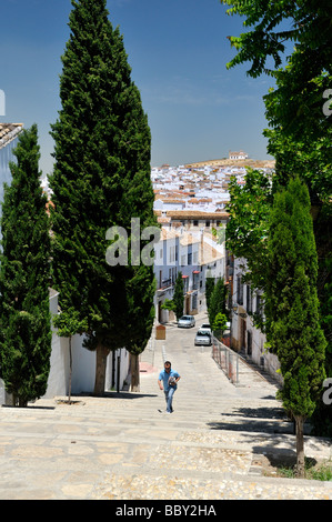 Rue étroite bordée d'Antequera et étapes Andalousie Espagne Banque D'Images