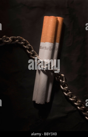 Des cigarettes à bout filtre couvertes par une chaîne. En 2009, le Sénat américain a commencé à débattre de la FDA permettant de réglementer les cigarettes. Banque D'Images