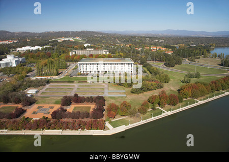 Bibliothèque nationale d'Australie Questacon quitté Lac Burley Griffin Canberra ACT Australie aerial Banque D'Images