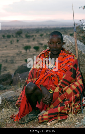 Guerrier masaï Portrait - Maji Moto Village Maasai - près de Narok, Kenya Banque D'Images