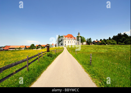 L'église Wieskirche Wies Steingaden dans dans la région de Pfaffenwinkel, district de Weilheim-Schongau, Bavière, Allemagne, Europe Banque D'Images