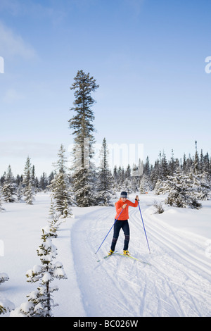 Une jeune femme le ski de fond. Banque D'Images