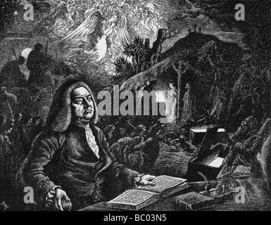 George Frideric Handel (1685-1759) la composition de son "messie", 18ème siècle. Artiste : Inconnu Banque D'Images