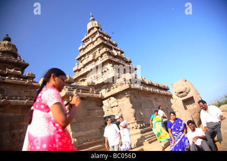 L'Inde, le Tamil Nadu, Mamallapuram, Mahabalipuram, shore temple, site du patrimoine mondial Banque D'Images