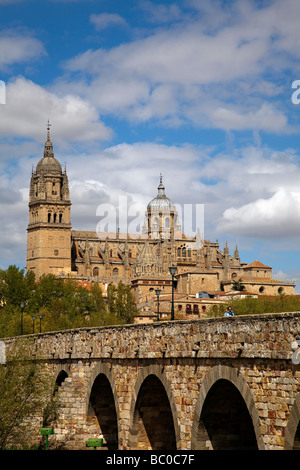 Puente Romano de Salamanca Catedral y Castilla León España Pont Romain et la cathédrale de Salamanque Castille Leon Espagne Banque D'Images