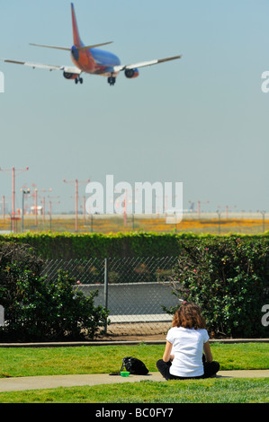 Observation d'avion à l'aéroport de LAX, Westchester CA Banque D'Images