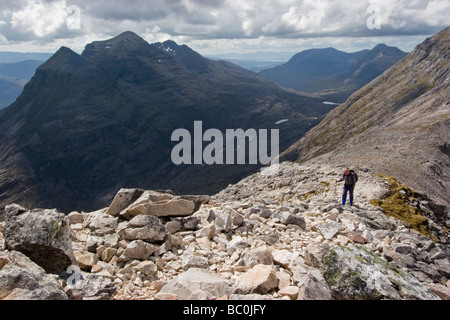 Liathach de Ben Eighe Torridon, Stac Ruadh Mor de Coinneach Mhor Banque D'Images