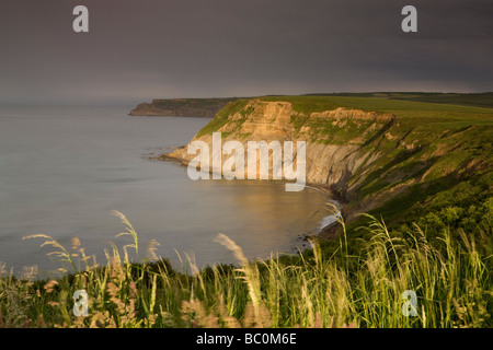 Sur le port Mulgrave Nord Yorkshire Coast que d''une douche à effet pluie efface Banque D'Images
