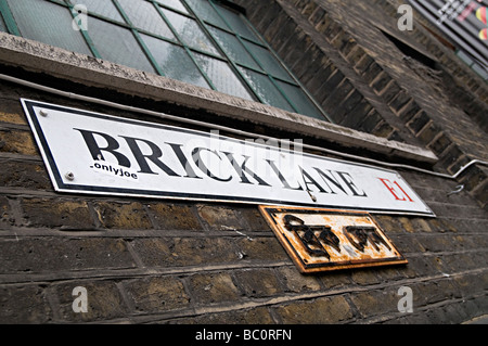 Brick Lane road sign, la célèbre rue des restaurants curry à Londres Banque D'Images