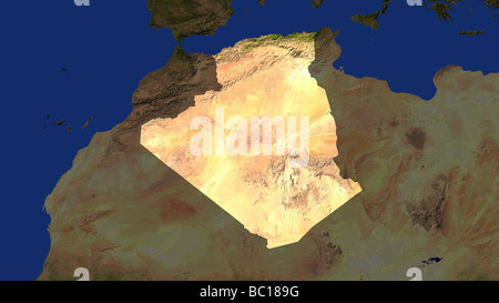 Image satellite de l'Algérie avec les pays voisins s'assombrit Banque D'Images