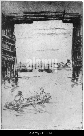 "En vertu de l'ancien pont de Battersea', 1879 (1904).Artiste : James Abbott McNeill Whistler Banque D'Images