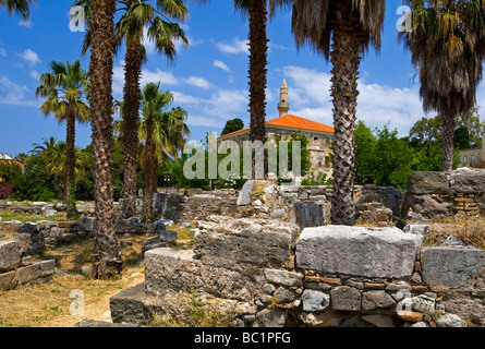 Ruines de l'Agora une ancienne ville grecque et romaine dans l'île grecque de Kos dans la chaîne du Dodécanèse Banque D'Images