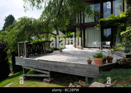 La plate-forme de terrasse construite sur le côté de la Mendip Hills à Oakhill, Somerset Banque D'Images