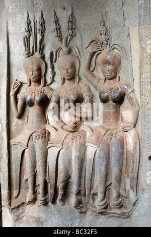 Devata reliefs, [Angkor Wat temple] ruines, Cambodge Banque D'Images
