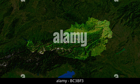 Image satellite de l'Autriche avec les pays voisins s'assombrit Banque D'Images