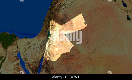 Image satellite de la Jordanie avec les pays voisins s'assombrit Banque D'Images