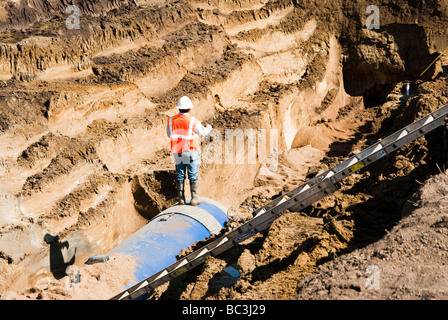 Tuyau d'eau mis à l'eau régional Louis Clark la construction de pipelines système site dans le Dakota du Sud Banque D'Images