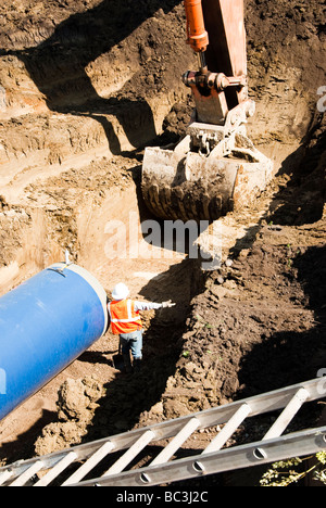 Tuyau d'eau mis à l'eau régional Louis Clark la construction de pipelines système site dans le Dakota du Sud Banque D'Images