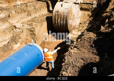 Tuyau d'eau mis à l'eau régional Louis Clark la construction de pipelines système site dans le Dakota du Sud Banque D'Images