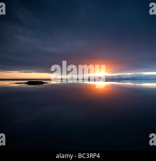 Coucher de soleil sur Hornafjordur, l'Est de l'Islande Banque D'Images