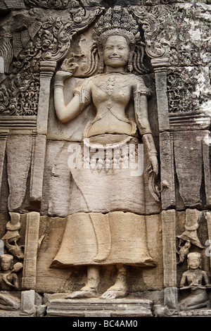 Devata sculpture, ruines du temple Bayon, Angkor Thom], [Cambodge Banque D'Images