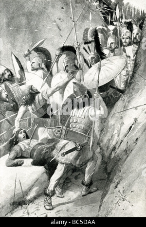 Des soldats grecs, sous la direction du général spartiate Leonidas, retenir l'invasion armée perse aux Thermophyles en 480 B.C. Banque D'Images